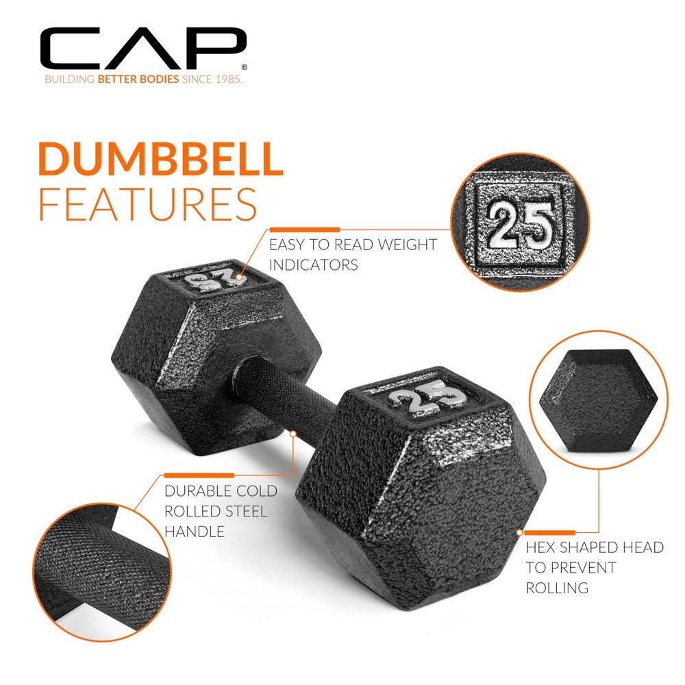 Cast Iron Hex Dumbbell, Black, Pair, 3 lb