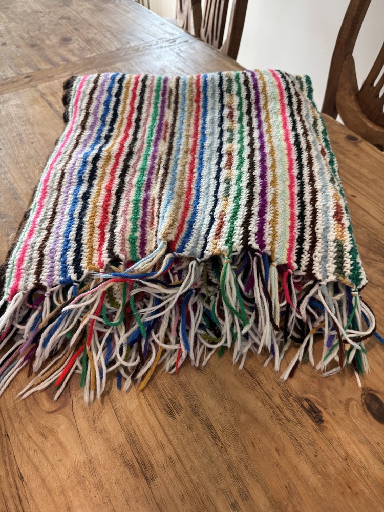 Hand Woven Wool Blend Multicolor Blanket Throw 71″ × 38″ Boho Zig-Zag Pattern