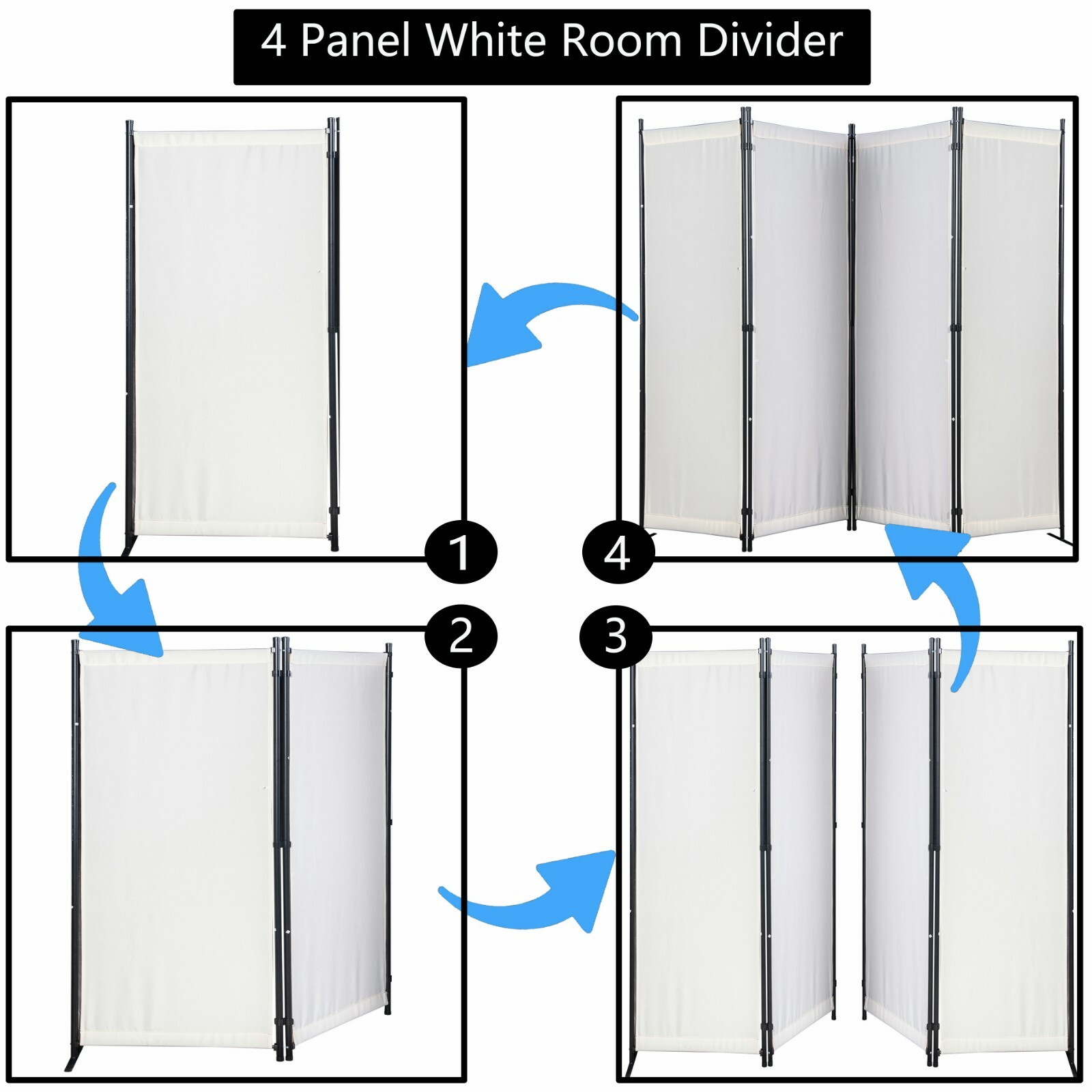 Room Dividers Folding Privacy Screens 4 Panel Partition for Office Home School