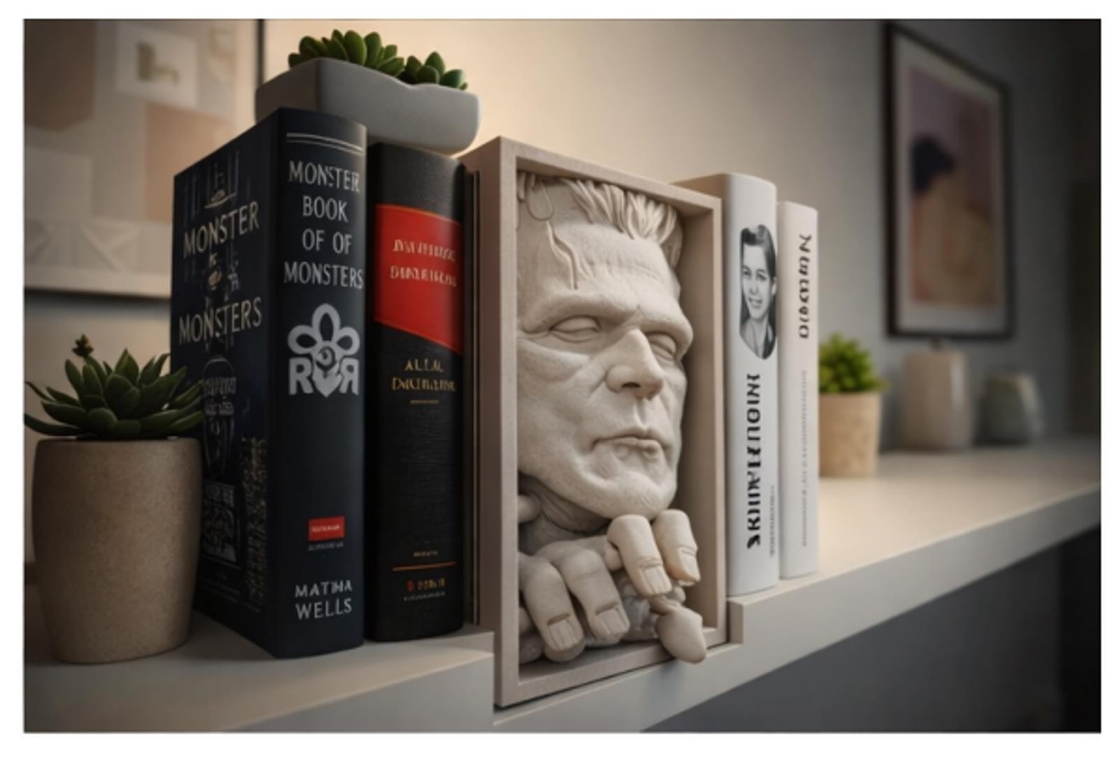 Frankenstein Book Nook Bookshelf Insert, 3D Printed Monster Horror Decor