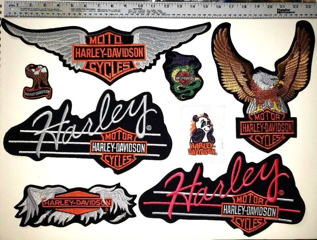 8 Patches Lot Harley-Davidson Motorcycles Cycles Eagle/Dragon/Panda Bear/Wings