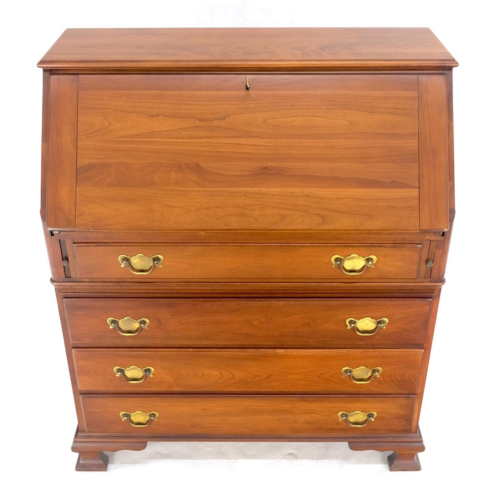 American Solid Cherry 4 Drawers Drop Front Secretary Desk Solid Brass Pulls MINT