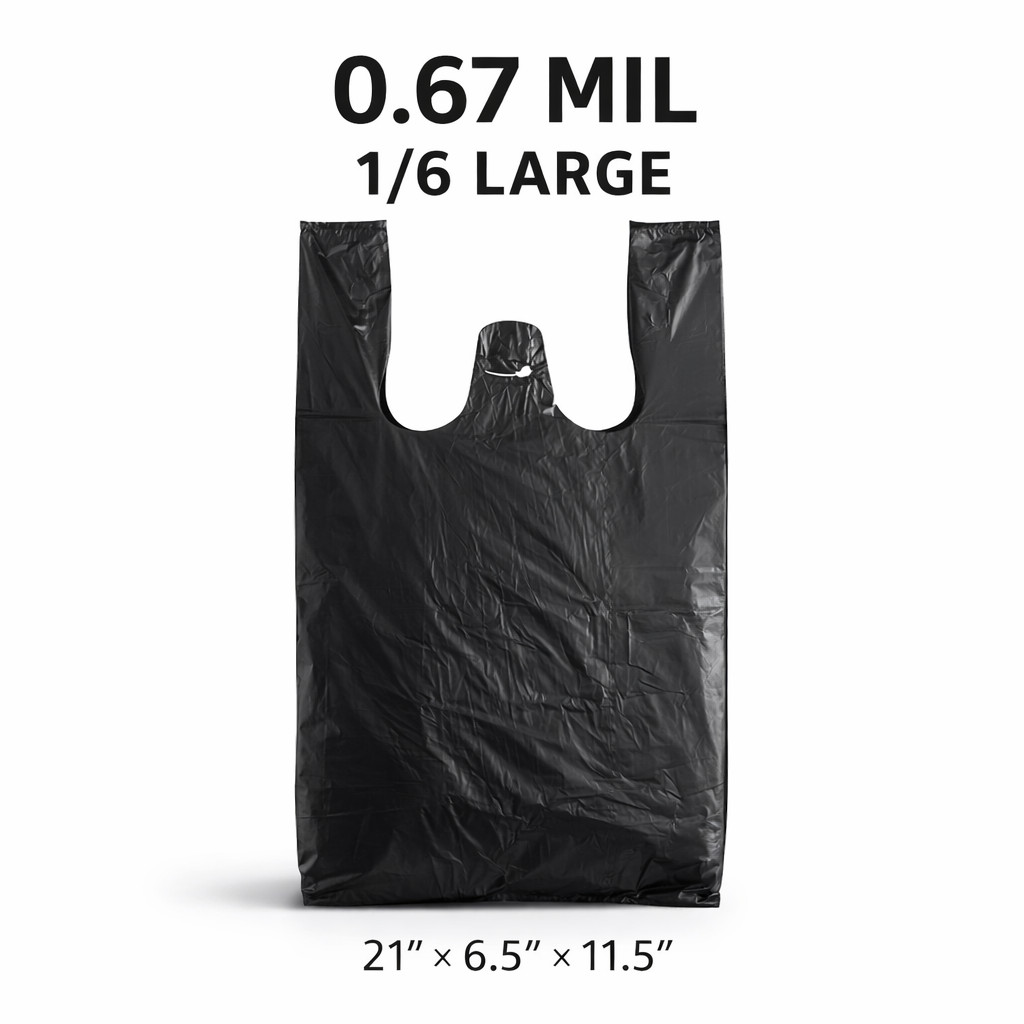 Bags 1/6 Large 21 x 6.5 x 11.5 BLACK T-Shirt Plastic Grocery  Bags 0.67 Mil