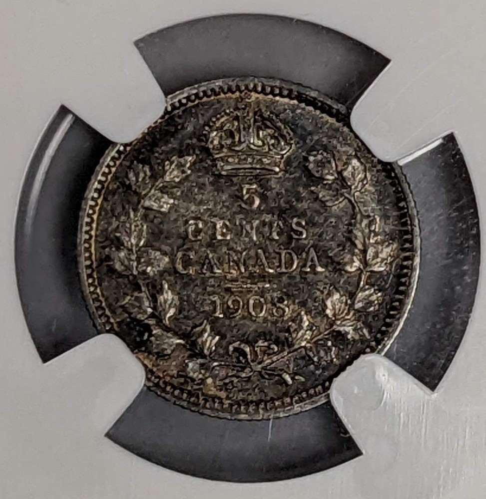 1908 Canada 5c Large 8 NGC AU 55