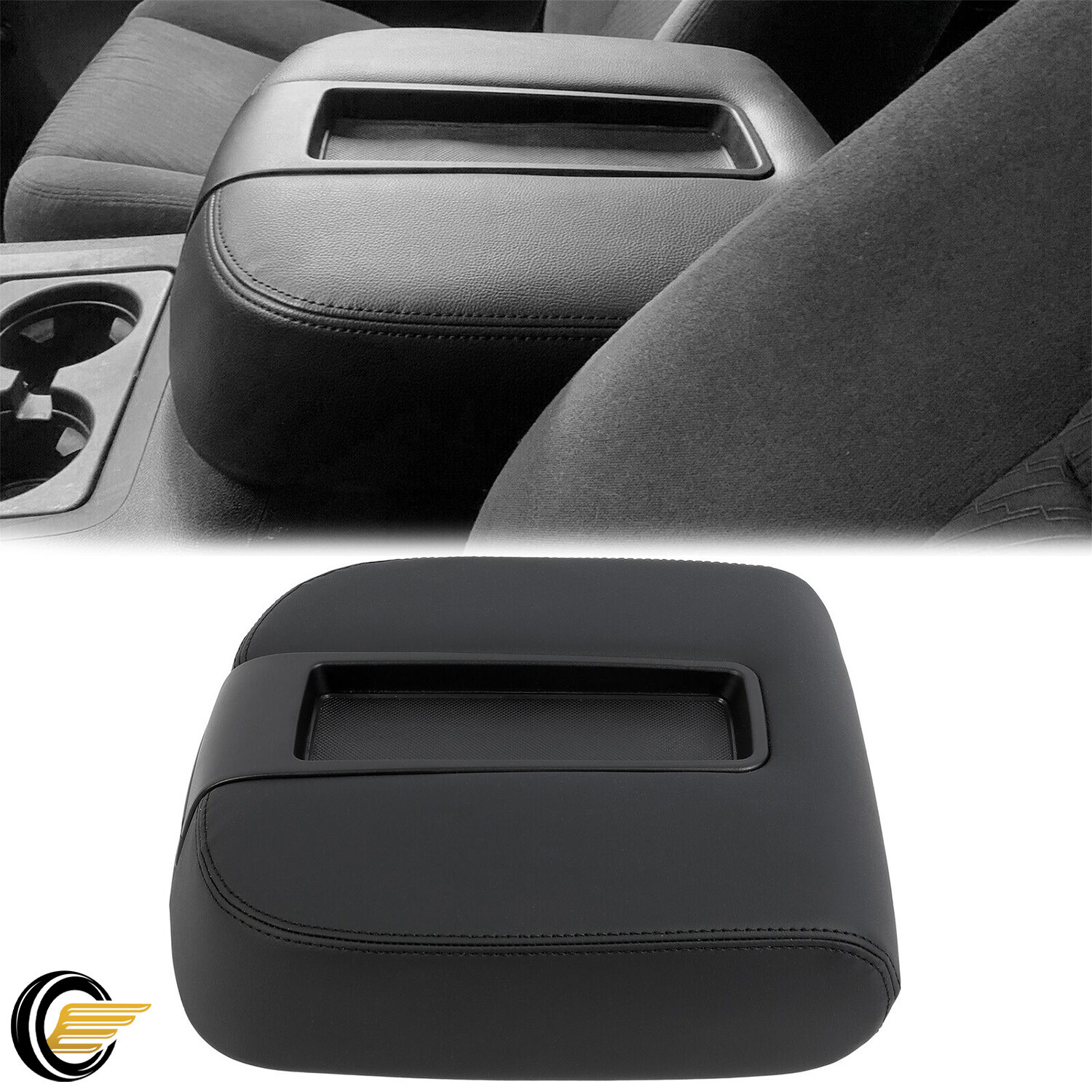 Black Center Console Armrest Lid Fit For 07-14 Tahoe Silverado GMC Yukon Sierra