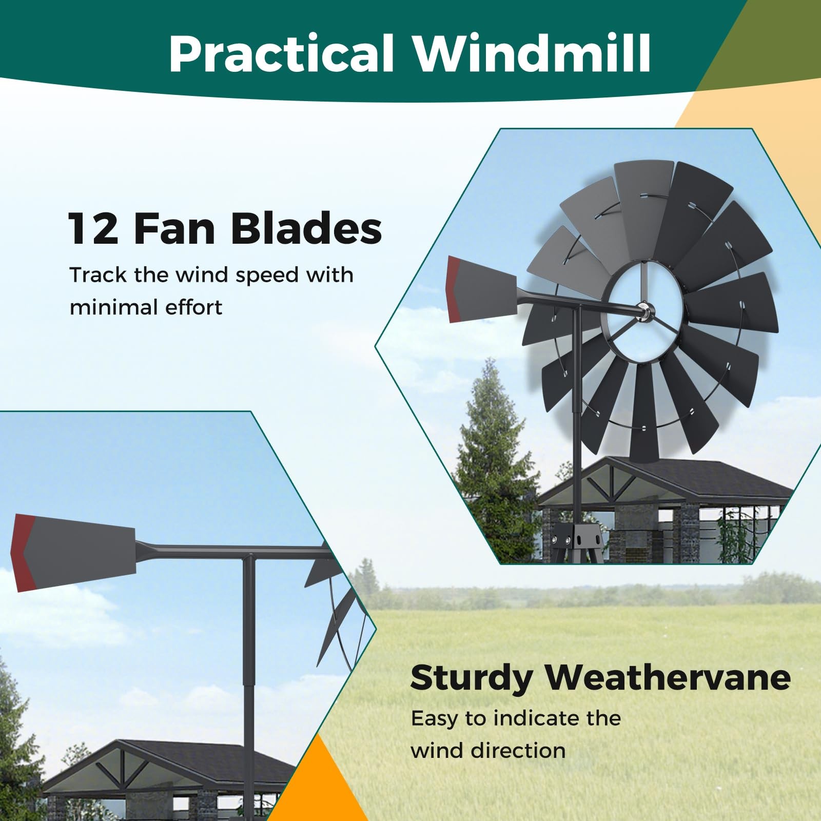 Gemini 说 Tangkula 8.3FT Metal Windmill Weather Vane Weather Resistant Grey