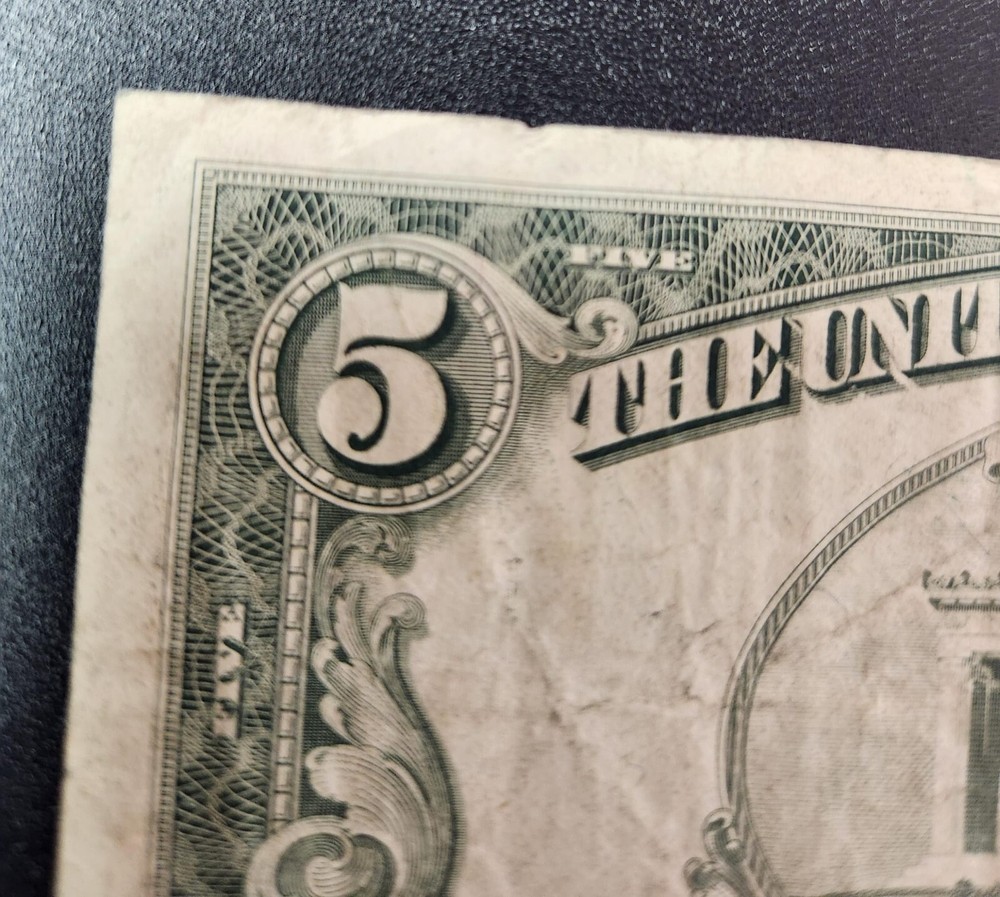 1985 5 dollar bill Miscut ERROR