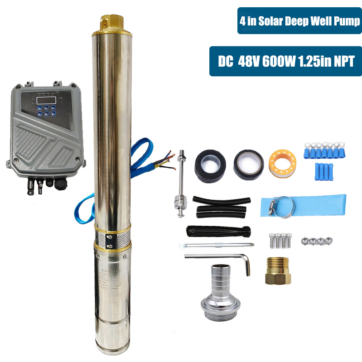 600W DC 48V 4in Solar Pump Submersible Pump Bore Deep Well Pump+MPPT Controller