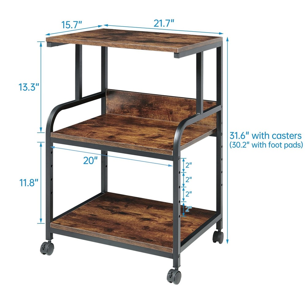 Fannova Printer Table Stand with Height Adjustable Shelf, 3 Tier Rolling Prin...