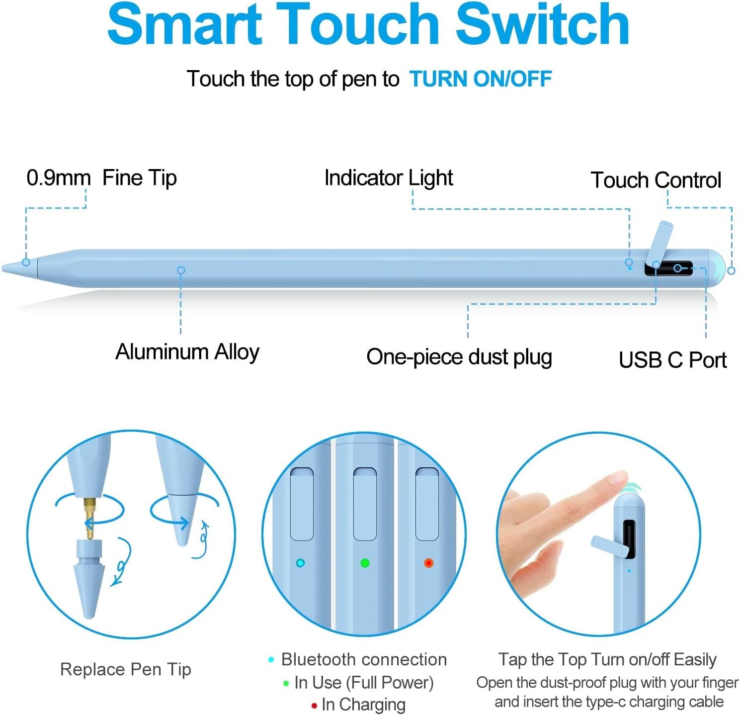 Stylus Pen for iPad 2018-2025 with Palm Rejection, Apple Pencil for iPad