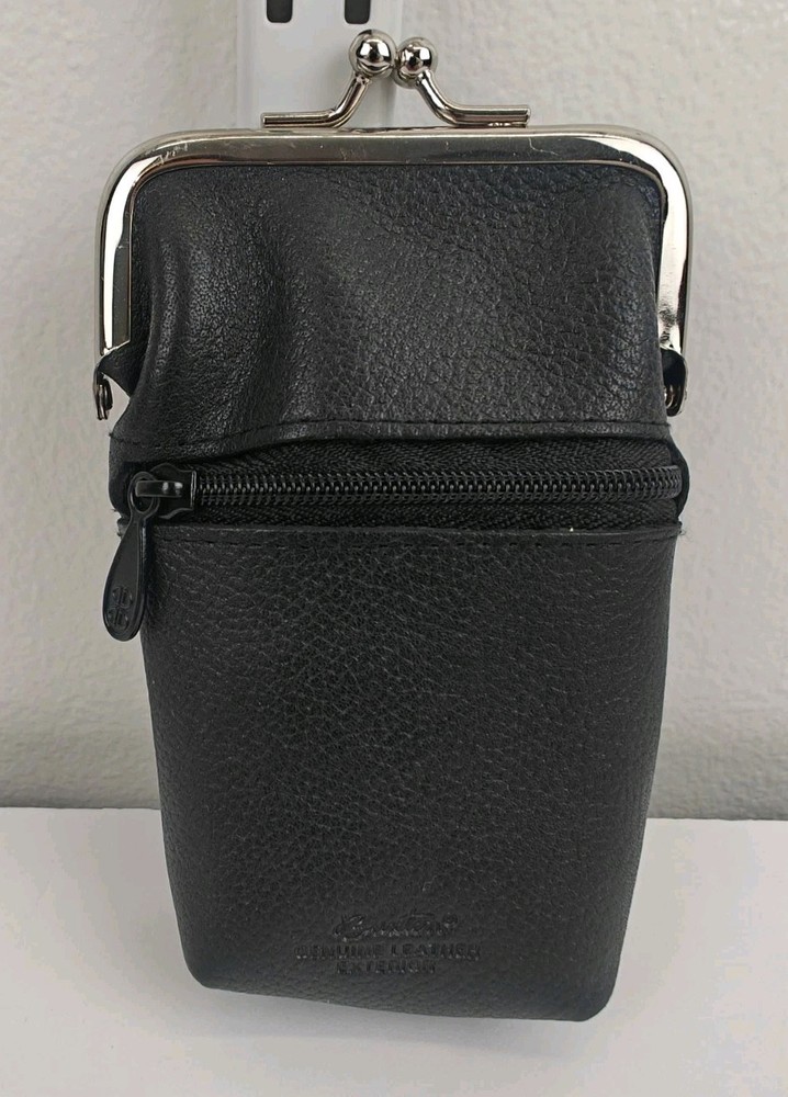 BUXTON Leather Cigarette Case,  Black Silver
