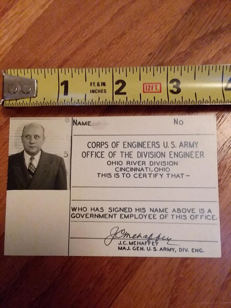 Old WWII US Army Corp Officer Photo ID Card Ohio Under JC MEHAFFEY Major General