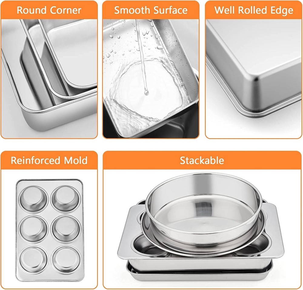 Toaster Oven Bakeware Set 8-Piece Stainless Steel Small Baking Pan Set Include