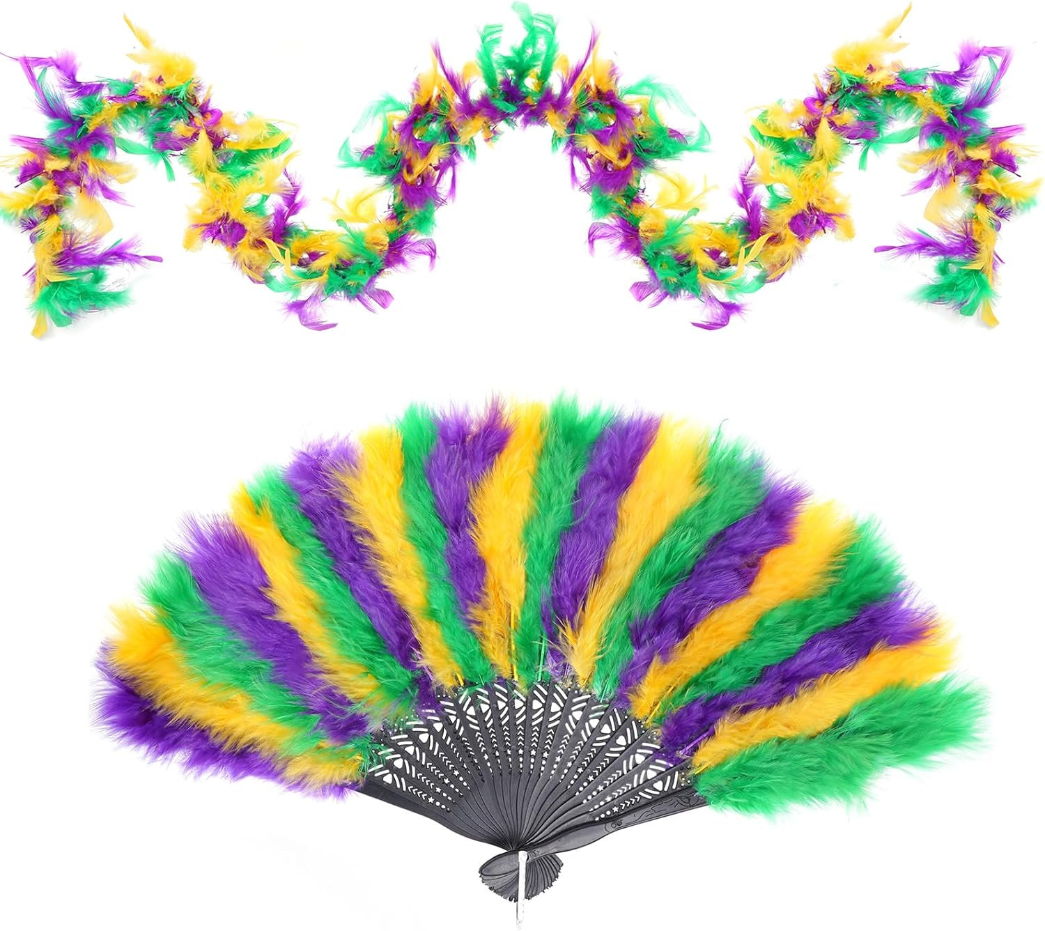 Mardi Gras Feather Boa with Fan Feather Boa for Women for Mardi Gras Theme Pa...