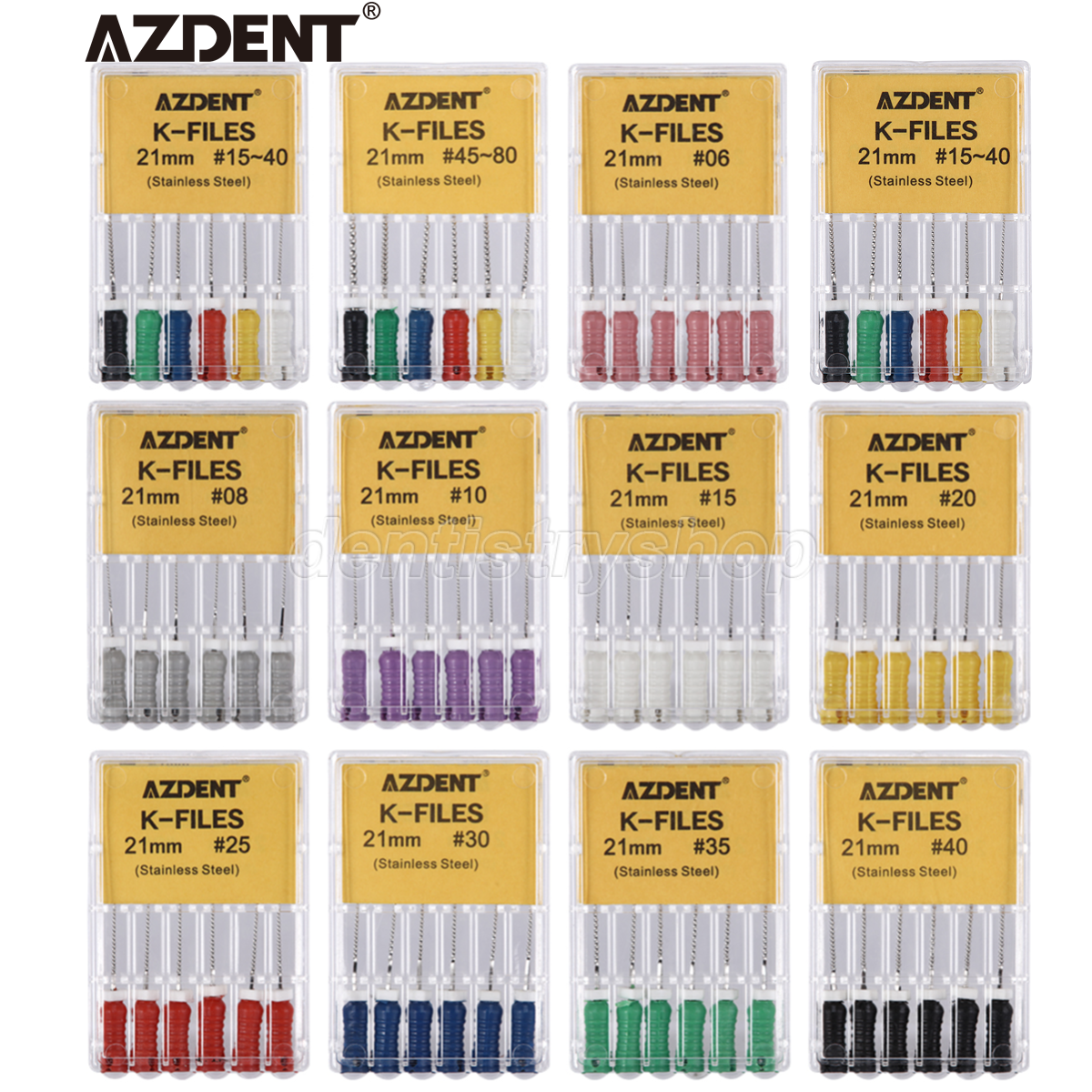 AZDENT Dental Endo Root Canal File K-FILES Stainless Steel Hand Use 21mm/25 mm
