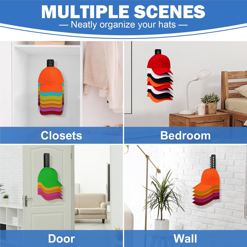 Hat Organizer for Baseball Caps, 1 Pack Hat Rack Adhesive Hat Hooks for Wall Hol