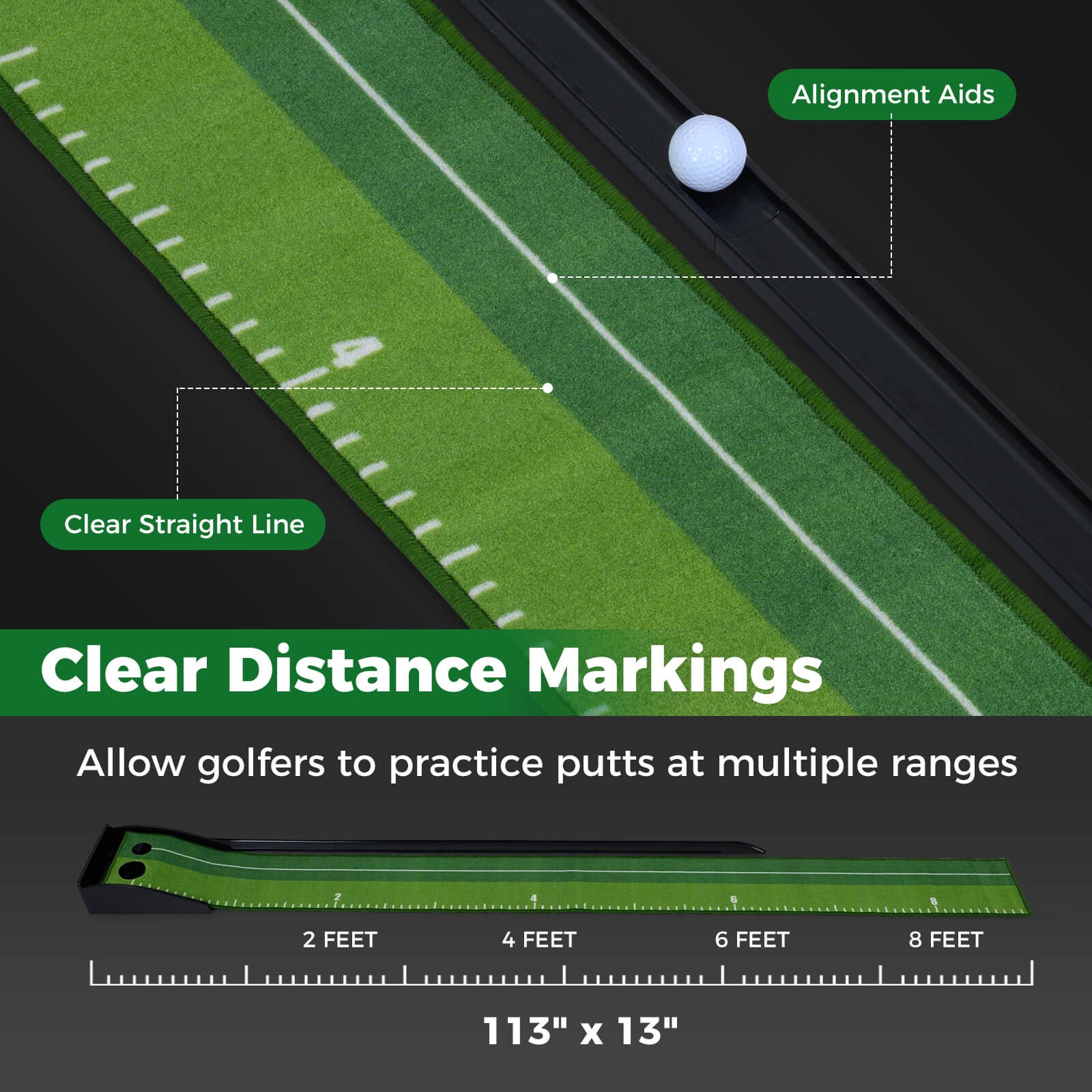 Putting Green Indoor w/Auto Ball Return 3 Putting Practice Balls Non-Slip Base