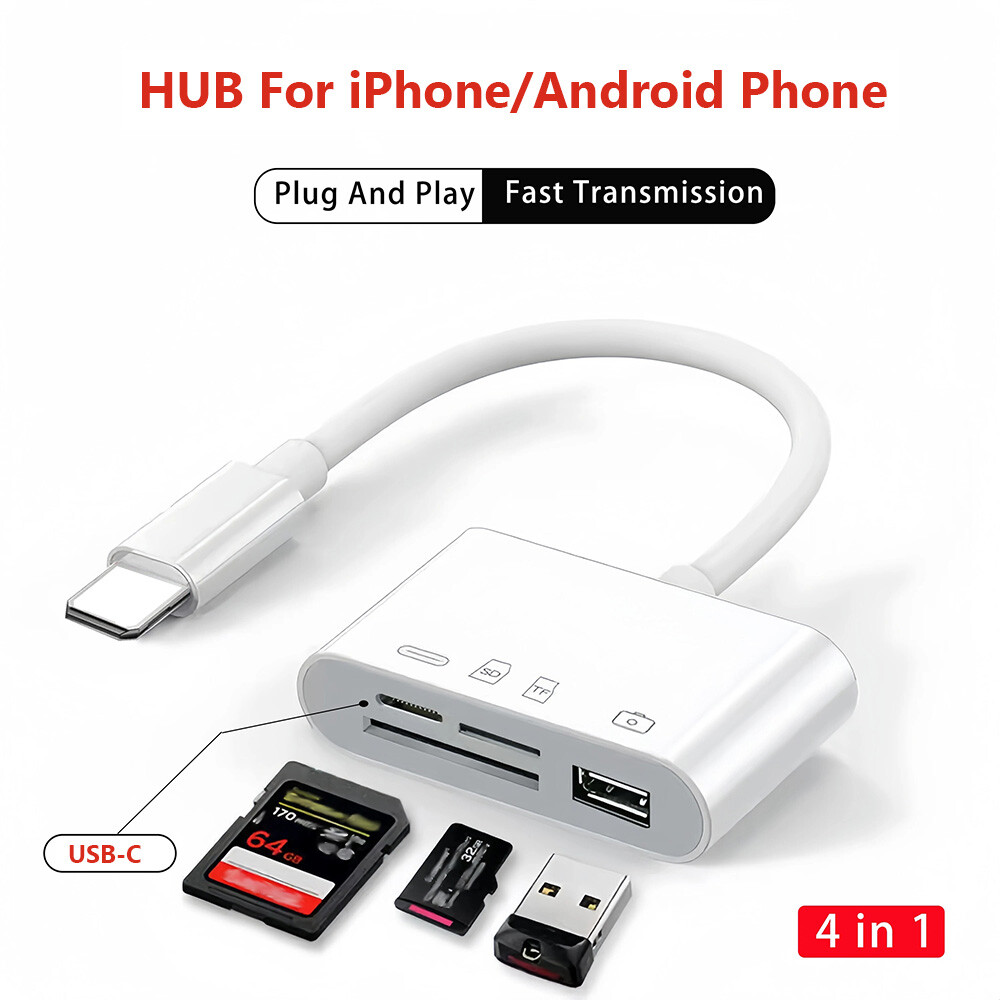 Multi-Port 4 in1 Universal SD TF Card Reader For iPhone, MacBook,Samsung Android