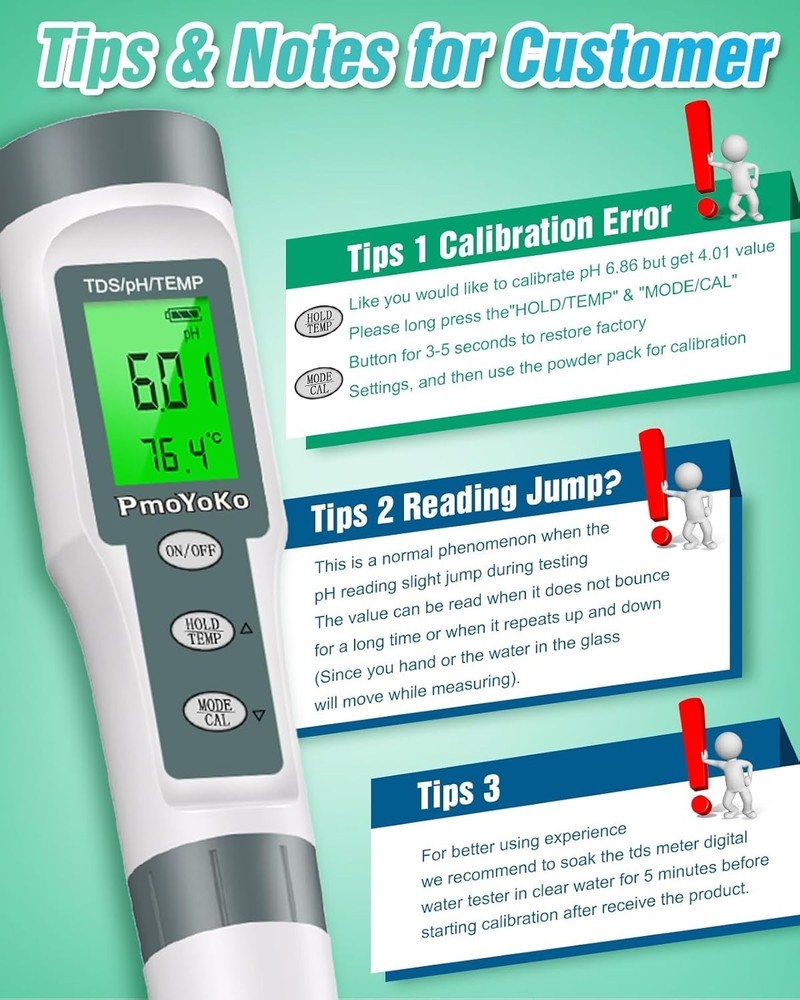 Multi-Functional Water Tester with Auto-Activated Backlight for Ease of Use