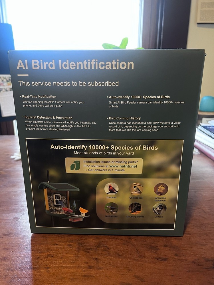 Nafnti 2K High Resolution Bird Feeder Camera with Solar Panel