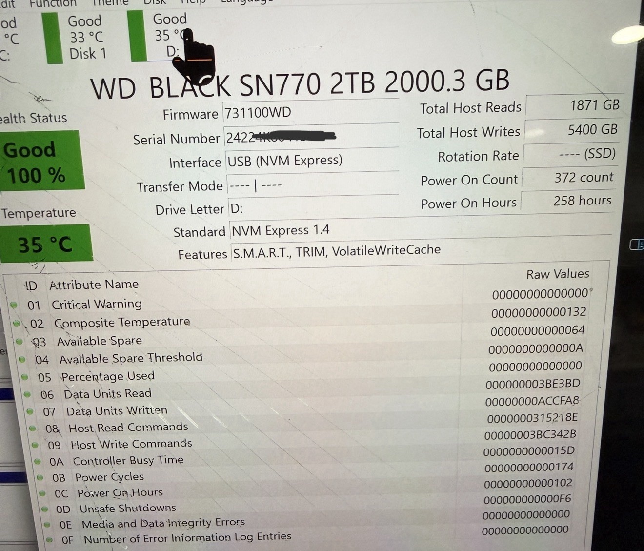 M13 Western Digital WD_BLACK SN770 WD 2TB SSD (WDS200T3X0E) 100% GOOD HEALTH