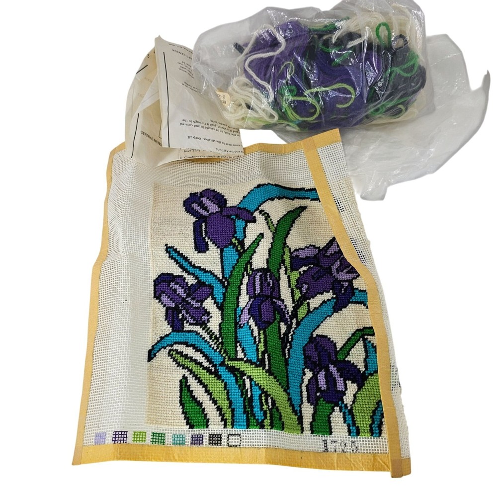 Iris Needlepoint Kit Trio3 Finished Extra Yarn & Canvas
