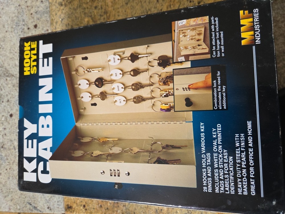 MMF 28-Key Hook-Style Key Control Cabinet with Combo Lock New