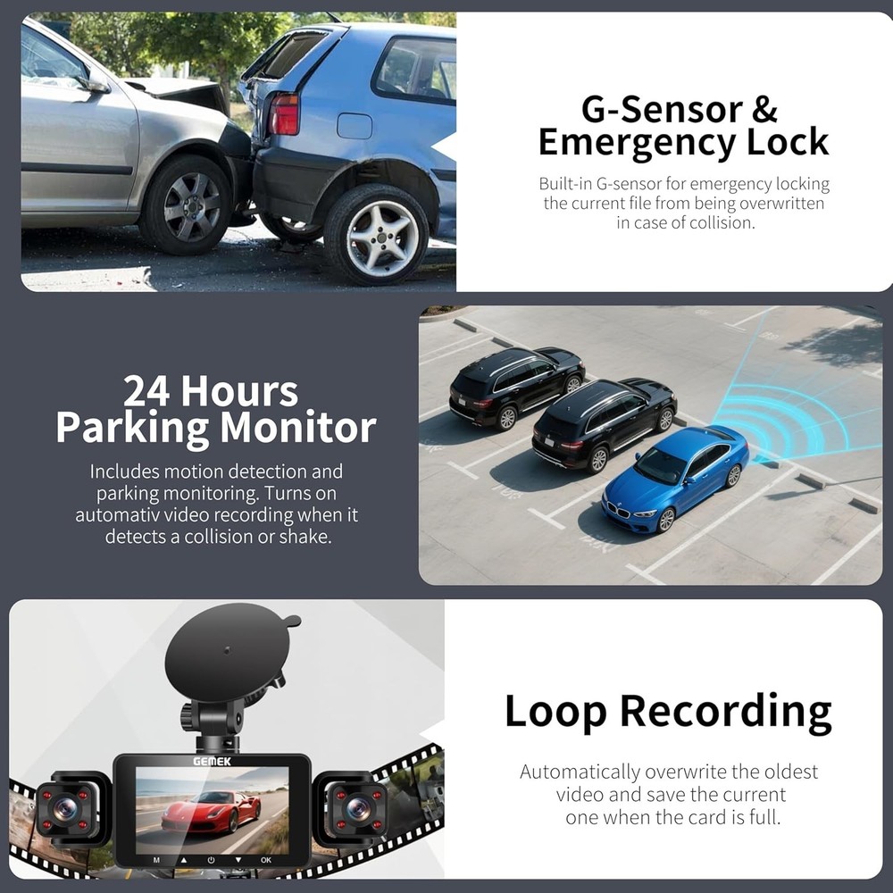 360° View 4 Channel Dash Cam 2K Front Rear Inside G-Sensor