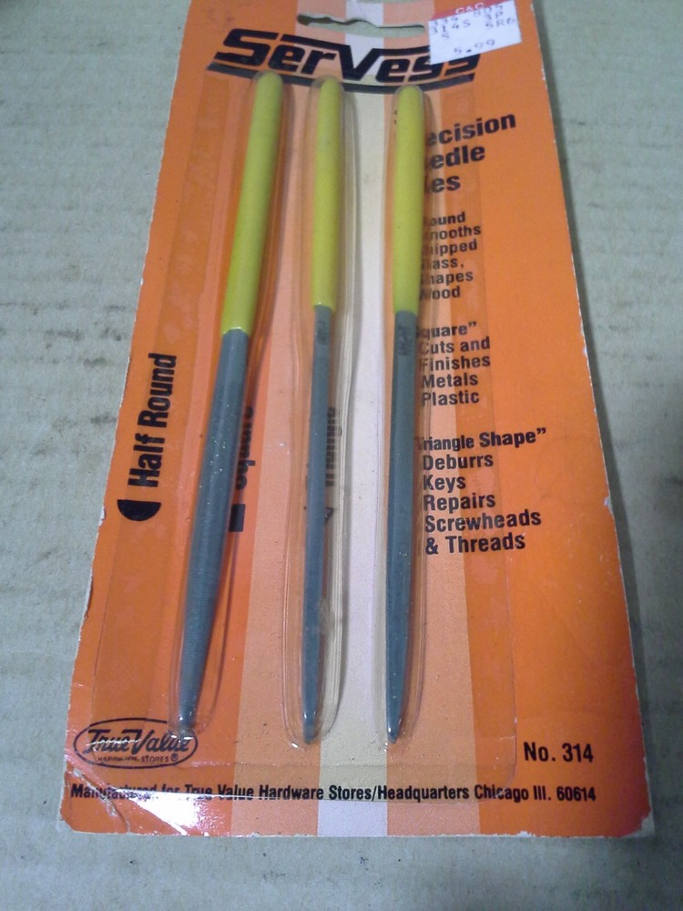 Vintage. SerVess /True Value No.314 3-Piece Precision Needle Files set. NOS