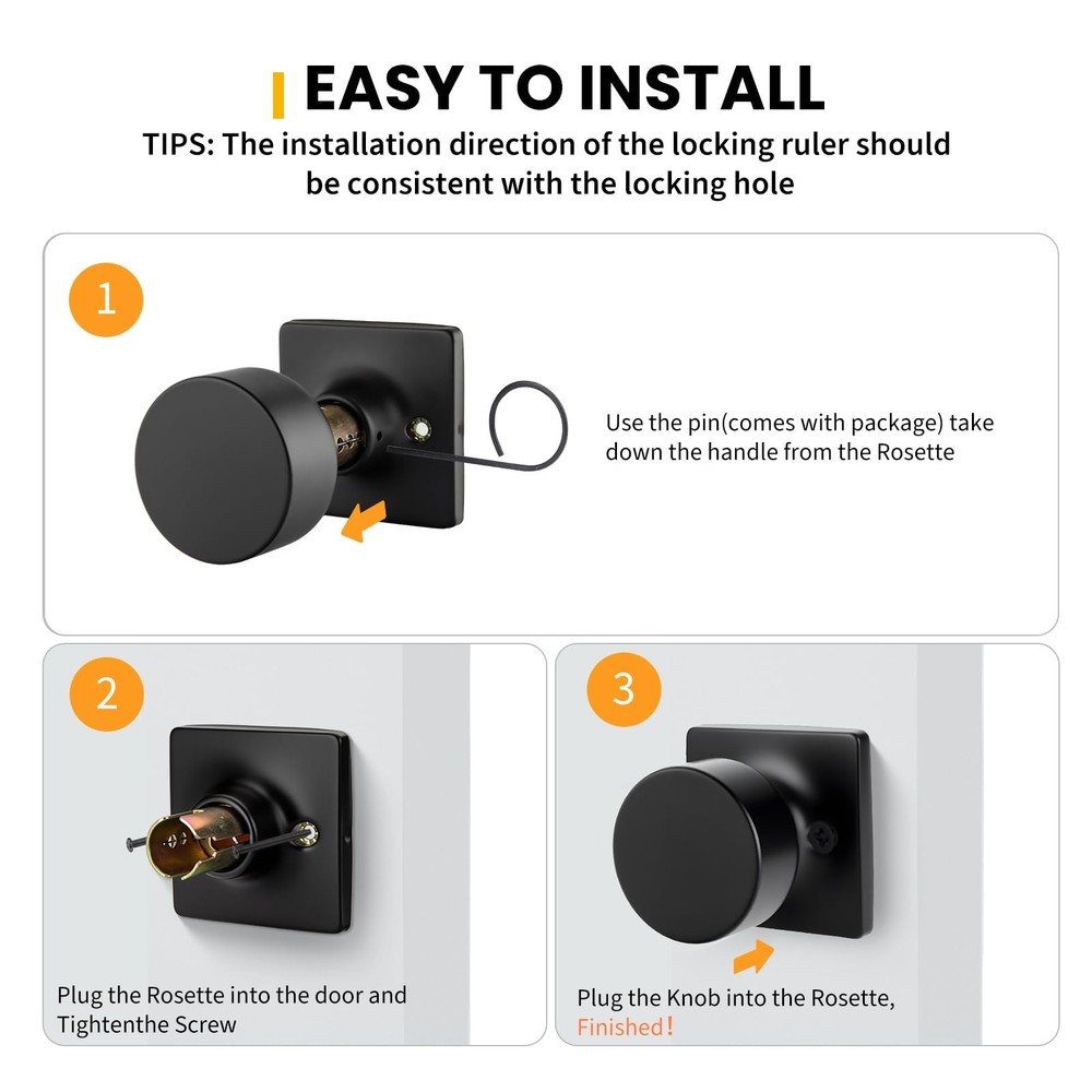 Matte Black Dummy Door Knobs No-Function, Single-Side Black Door Knobs for Ha...