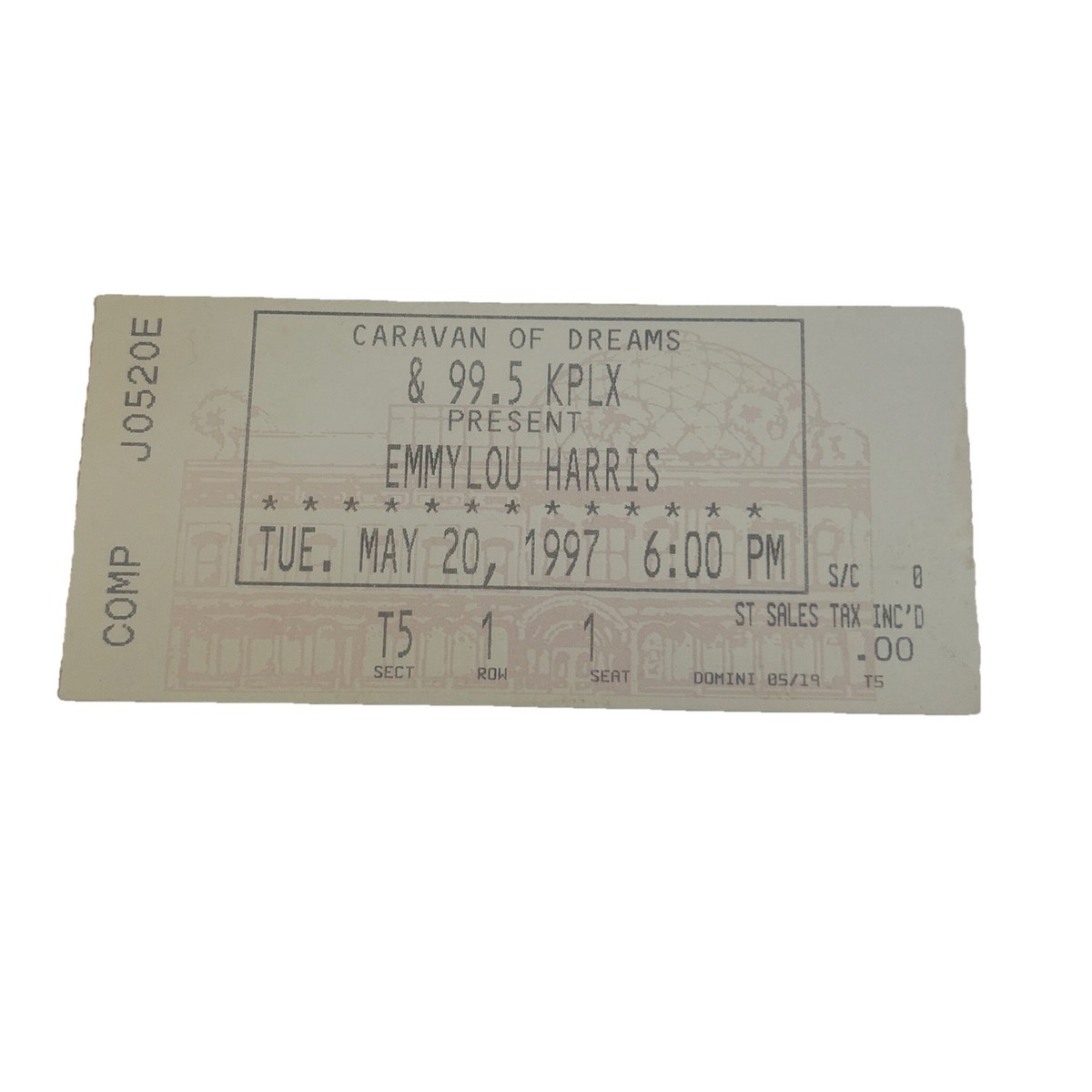 1997 Emmylou Harris Concert Ticket Stub Caravan of Dreams Dallas 5/20 Front Row!