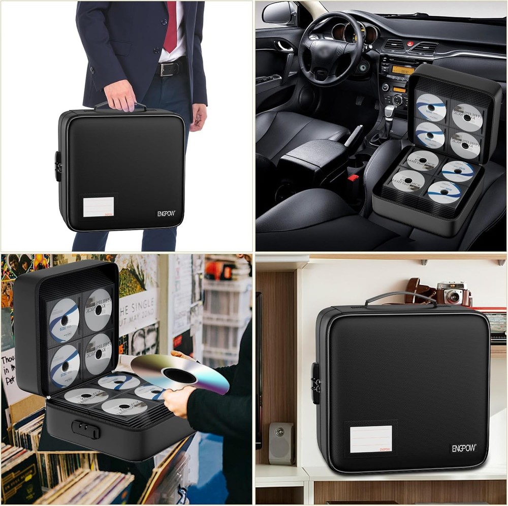 ENGPOW CD/DVD Storage Case with Lock,Fireproof 400 Capacity-with Lock