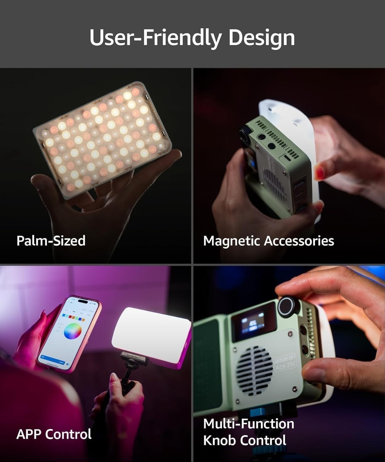 Amaran Ace 25c RGB LED Video Light with Grid, Full Color 2300-10000K