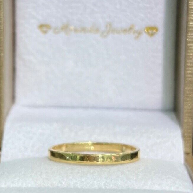 2mm 18K Solid Yellow Gold Handcraft Unisex Square Wedding Stackable Ring Band