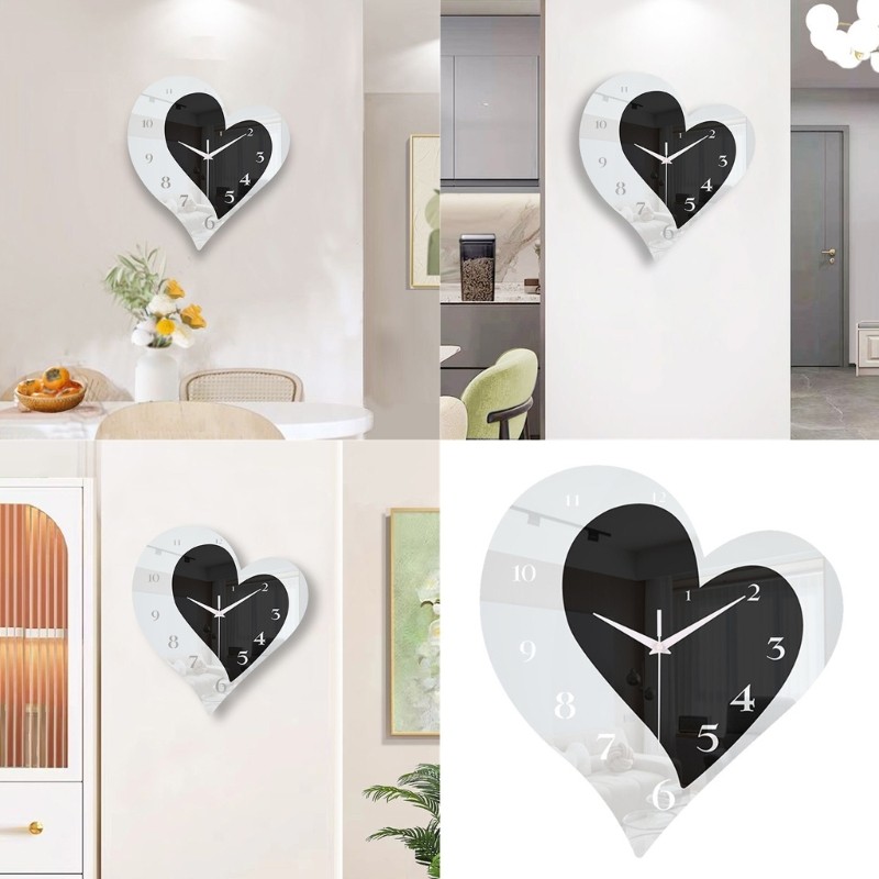 Decorative Heart Wall Clock Acrylic Quiet Operations Wall Clock for Office Home