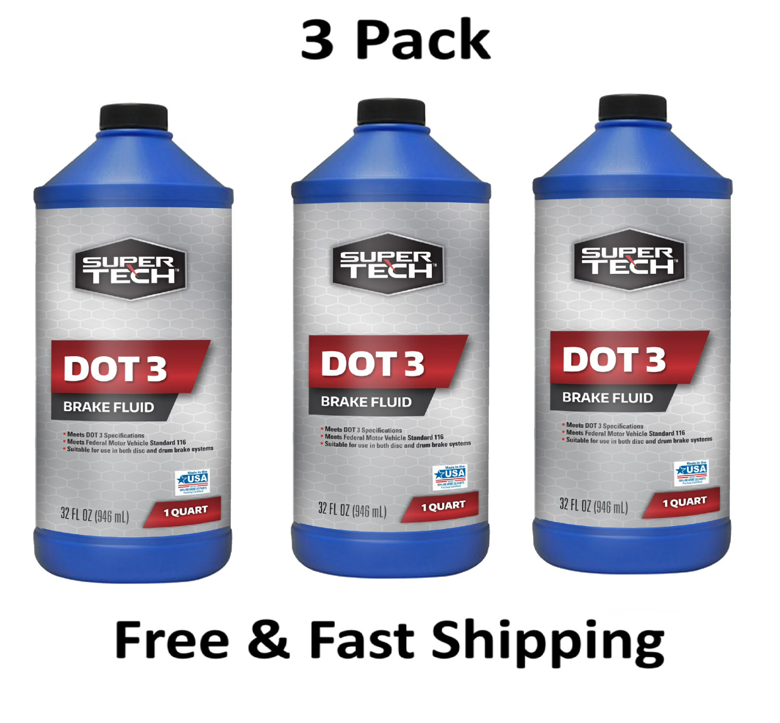 Super Tech DOT 3 Brake Fluid, 32 oz ( Pack 3)