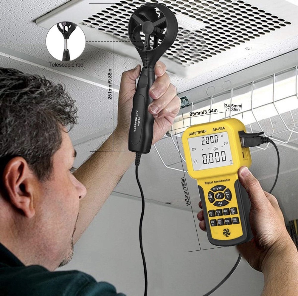 Pro HVAC Anemometer CFM Wind Speed Meter AP-856A USB Data Export