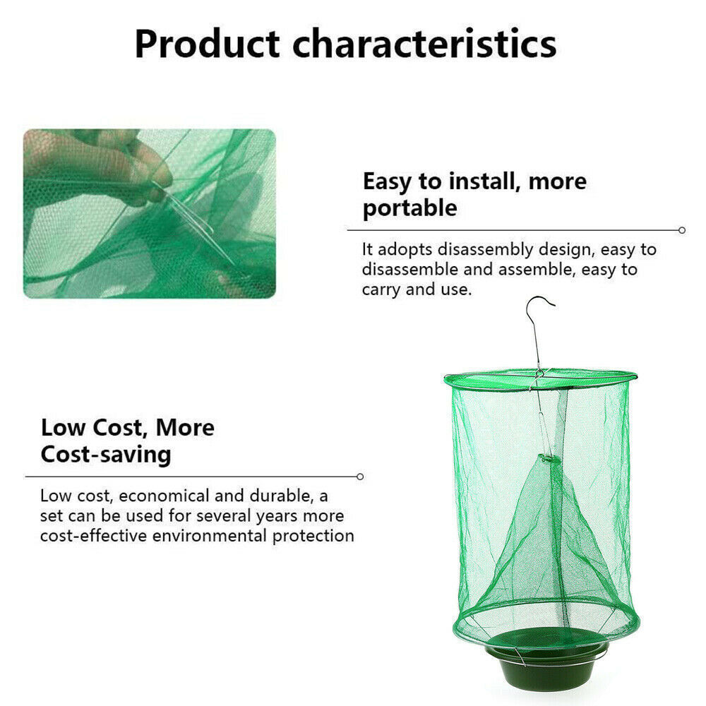 4-Pack Fly Trap Ranch Reusable Catcher Killer Cage Net Pest Bug Catch Hanging US