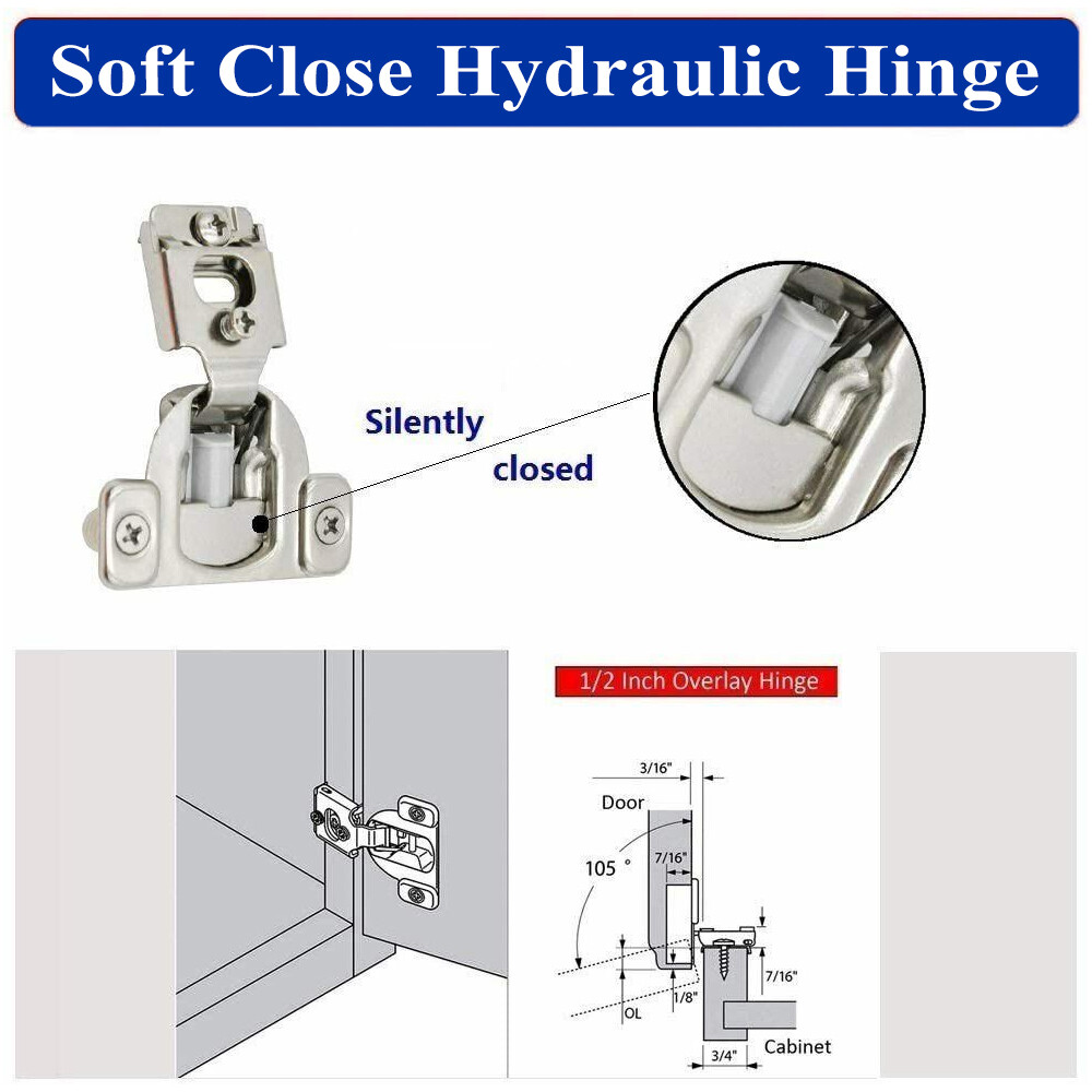 10x Overlay Soft Close Hinge Kitchen Cabinet Concealed Hardware Nickel Finished