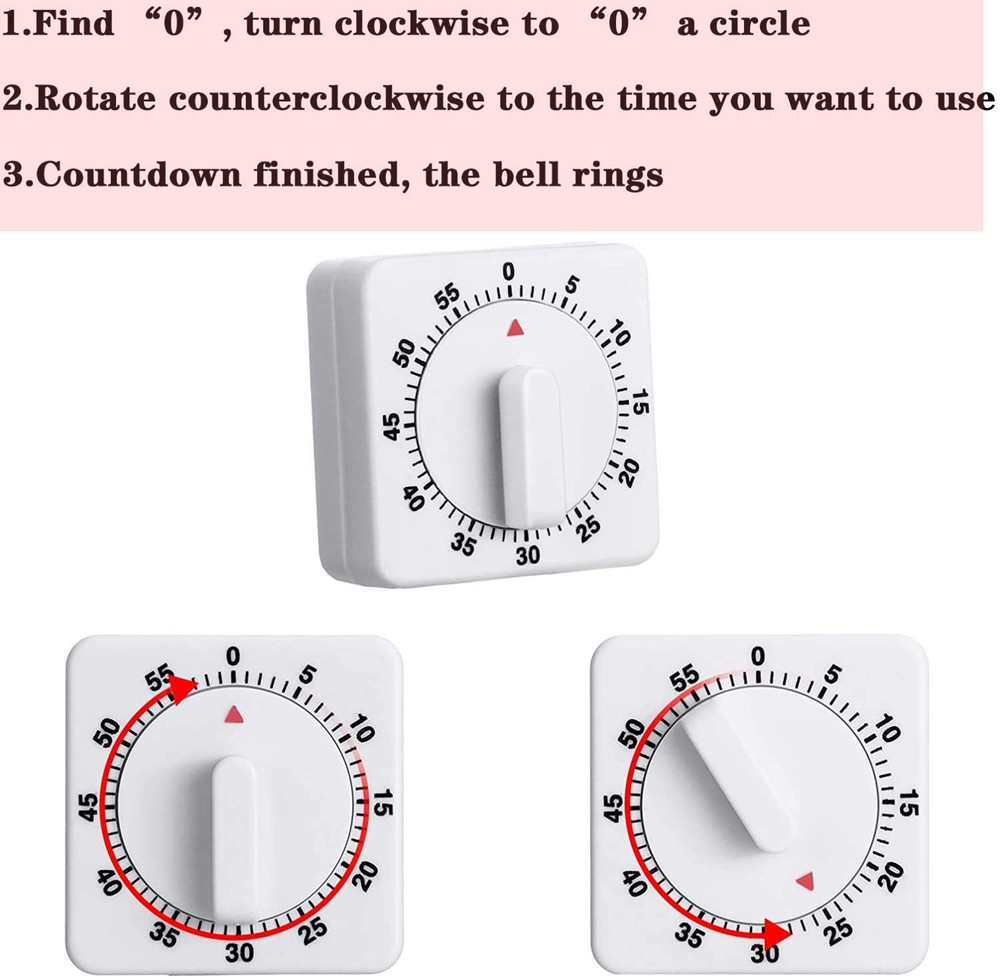 2 Pieces 60 Minute Visual Kitchen Timer Hour Mini Countdown Mechanical Timer