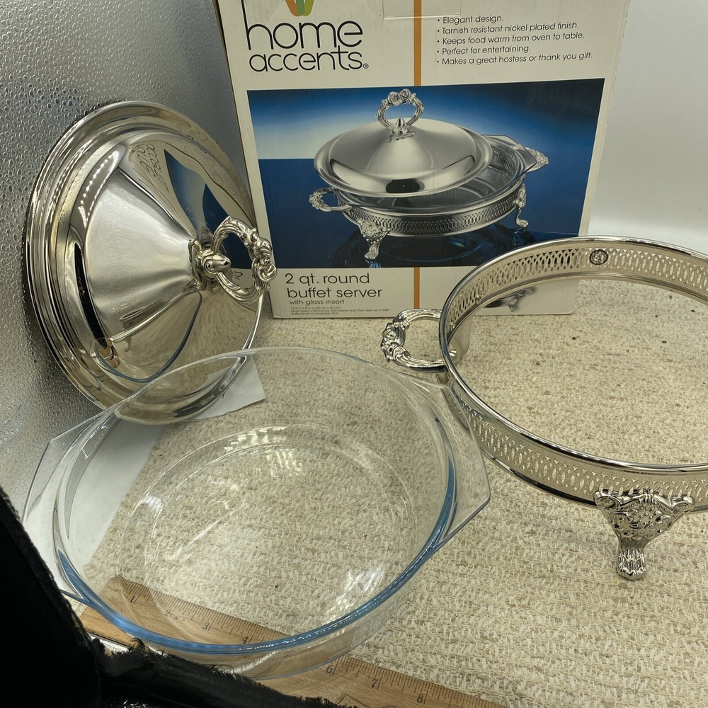 GODINGER SILVER ART COMPANY SILVER PLATED ROUND BUFFET SERVER 2 QUART