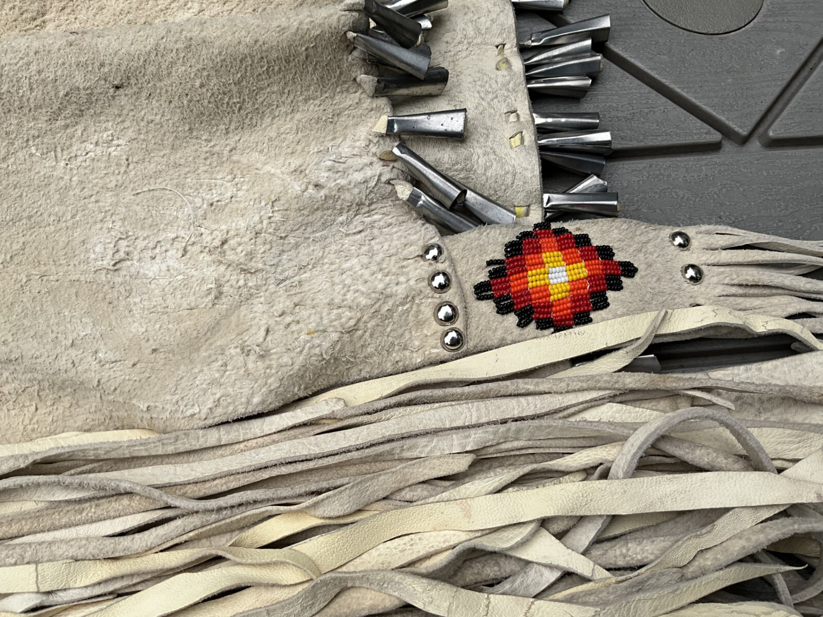 Vintage? Native American Apache Beaded Leather Dress With Tin Cones