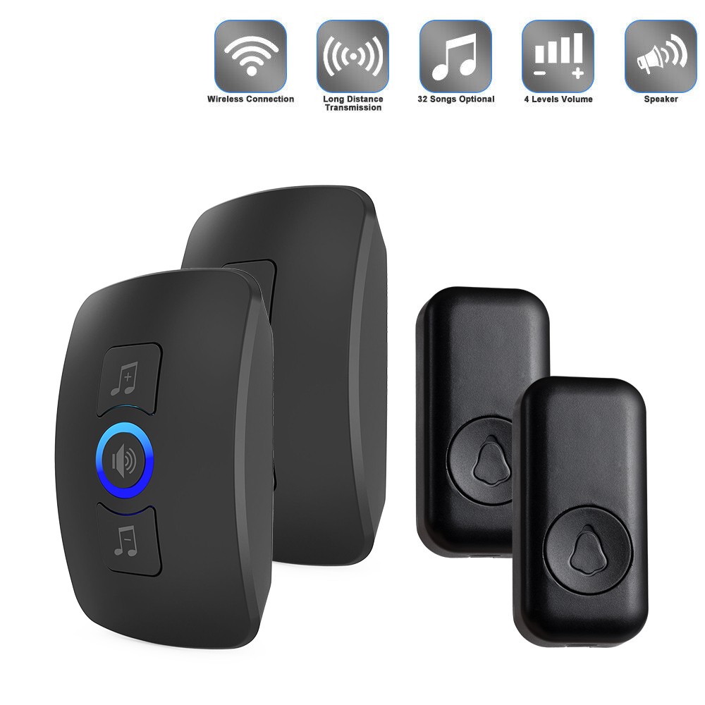 Wireless Doorbell Plug & Play Plugin Receiver Waterproof Adjustable Volume Black