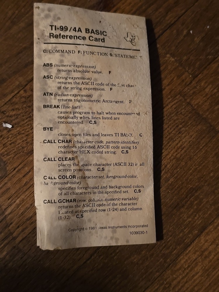 Texas Instruments Ti-99/4A Home Computer Vintage UNTESTED -- As Is