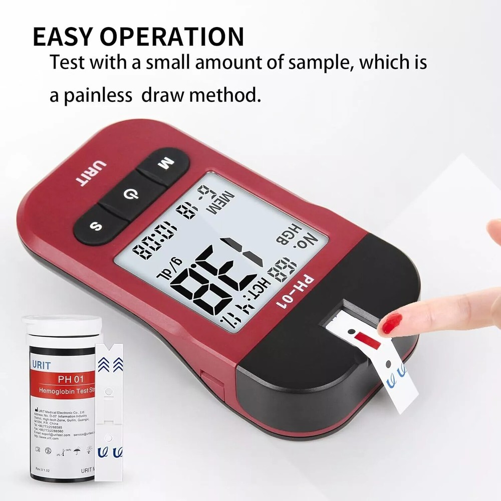 URIT Hemoglobin Test Kit - 50 Strips & Lancets for Home Testing