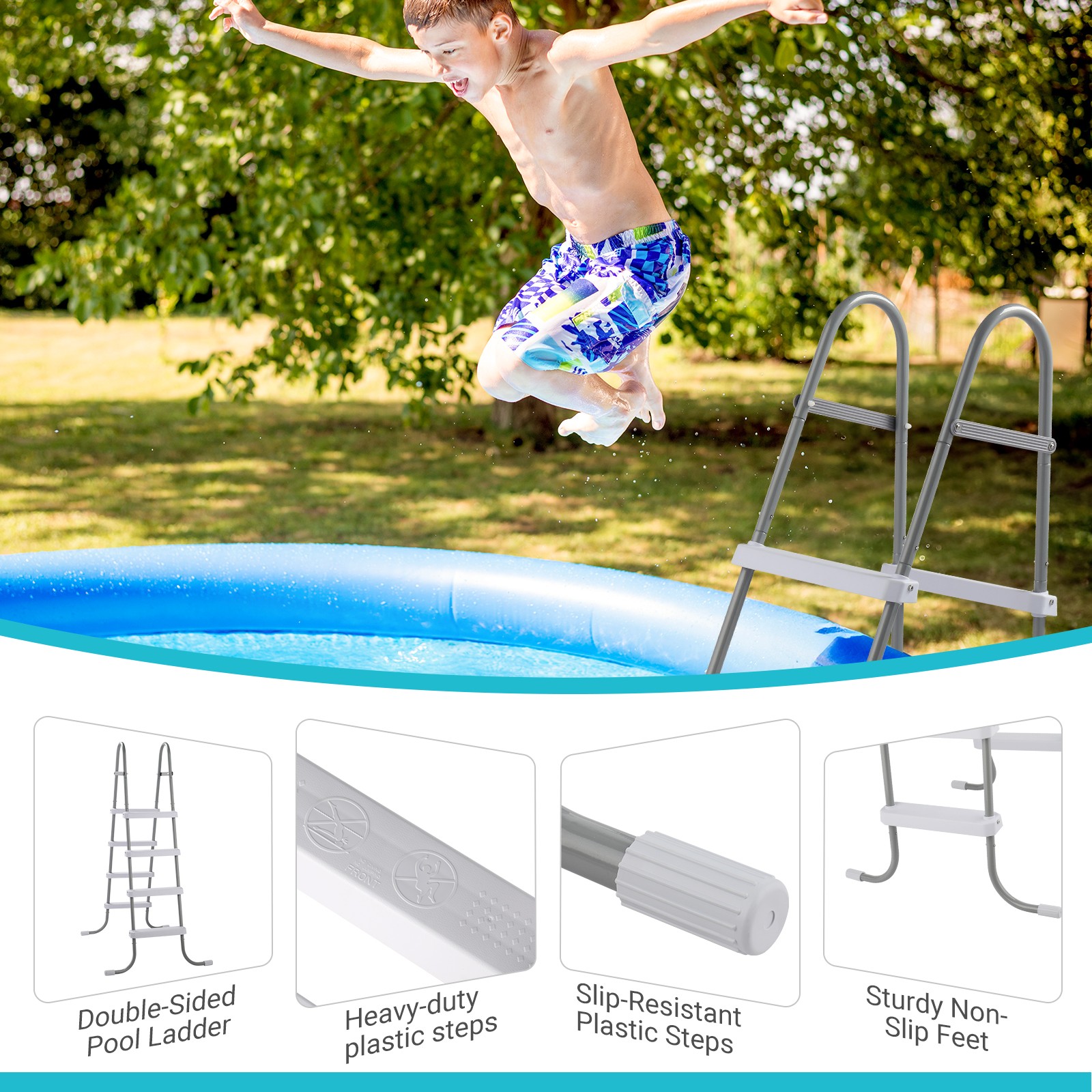 52in Swimming Pool 4 Steps Ladder, Coated Steel Frame, Improve Stability