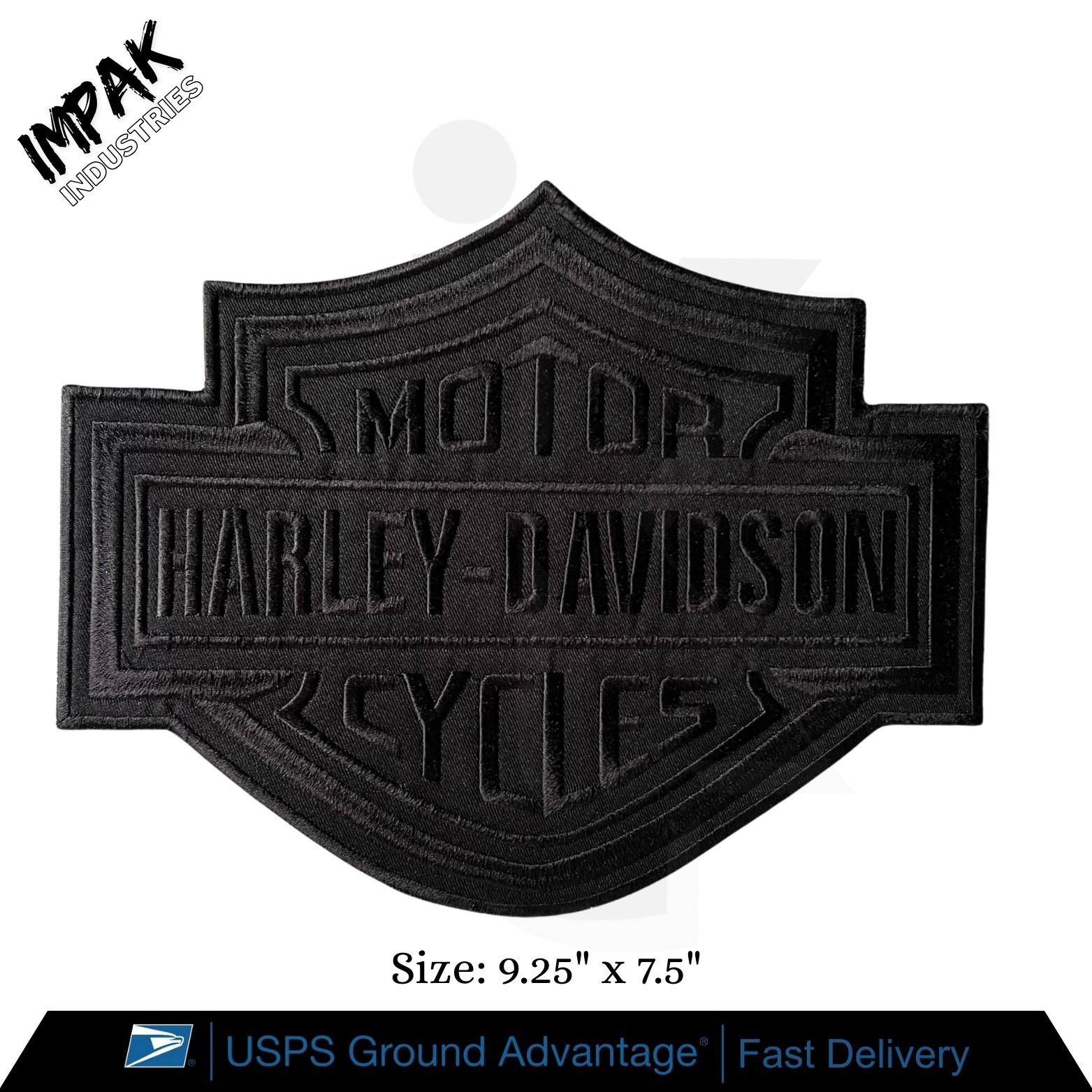 Harley Davidson Large Black Bar & Shield 9.25 x 7.5 inches Embroidered Patch