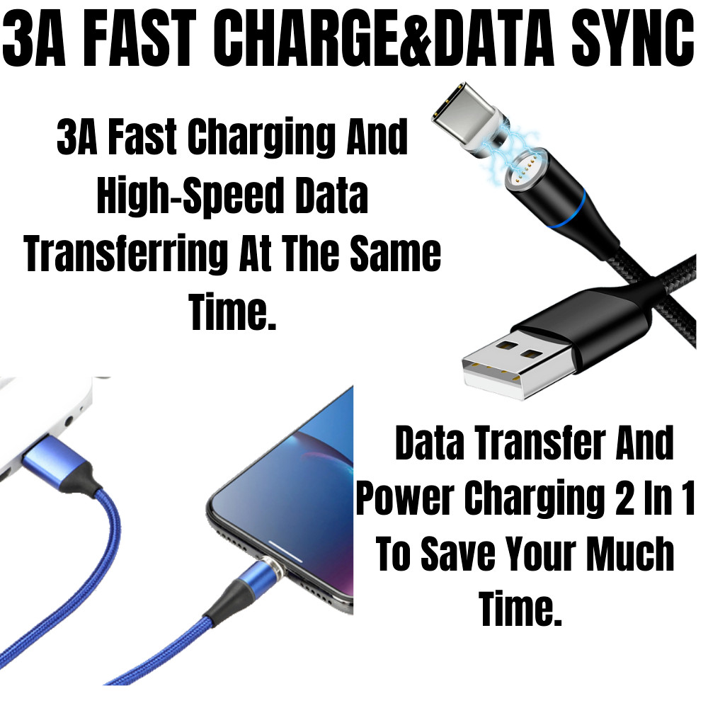 3 PACK Magnetic Phone Charger Fast Charging Cable For Micro USB/Type C/ iPhone