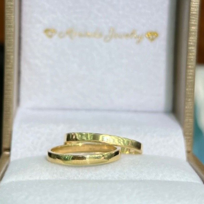 2mm 18K Solid Yellow Gold Handcraft Unisex Square Wedding Stackable Ring Band