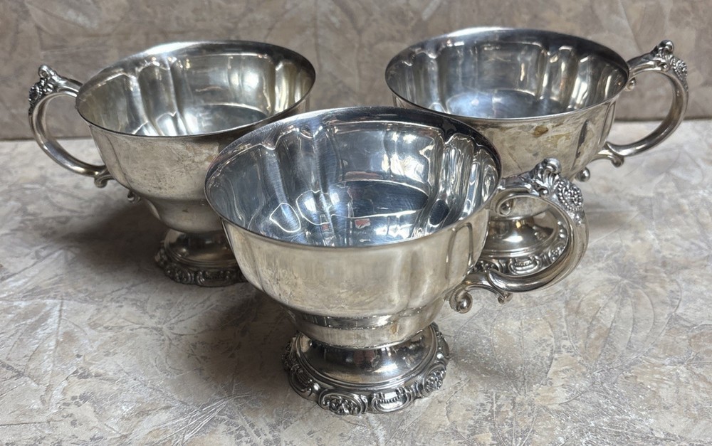 3 WALLACE BAROQUE SILVER PLATE SILVERPLATE PUNCH CUP ORNATE HANDLE XLNT COND